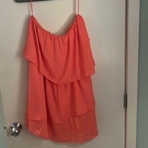 One shoulder coral tiered mini dress